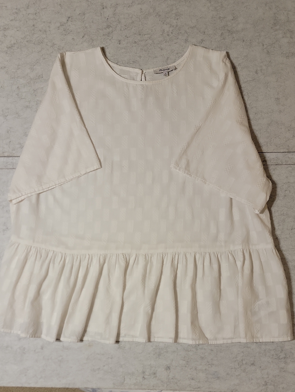 Madewell Medford Peplum Top White 2X Cotton Jacquard Babydoll Blouse